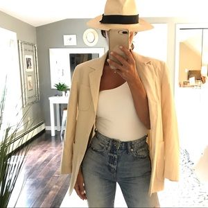Beige white pin stripe blazer jacket XS
